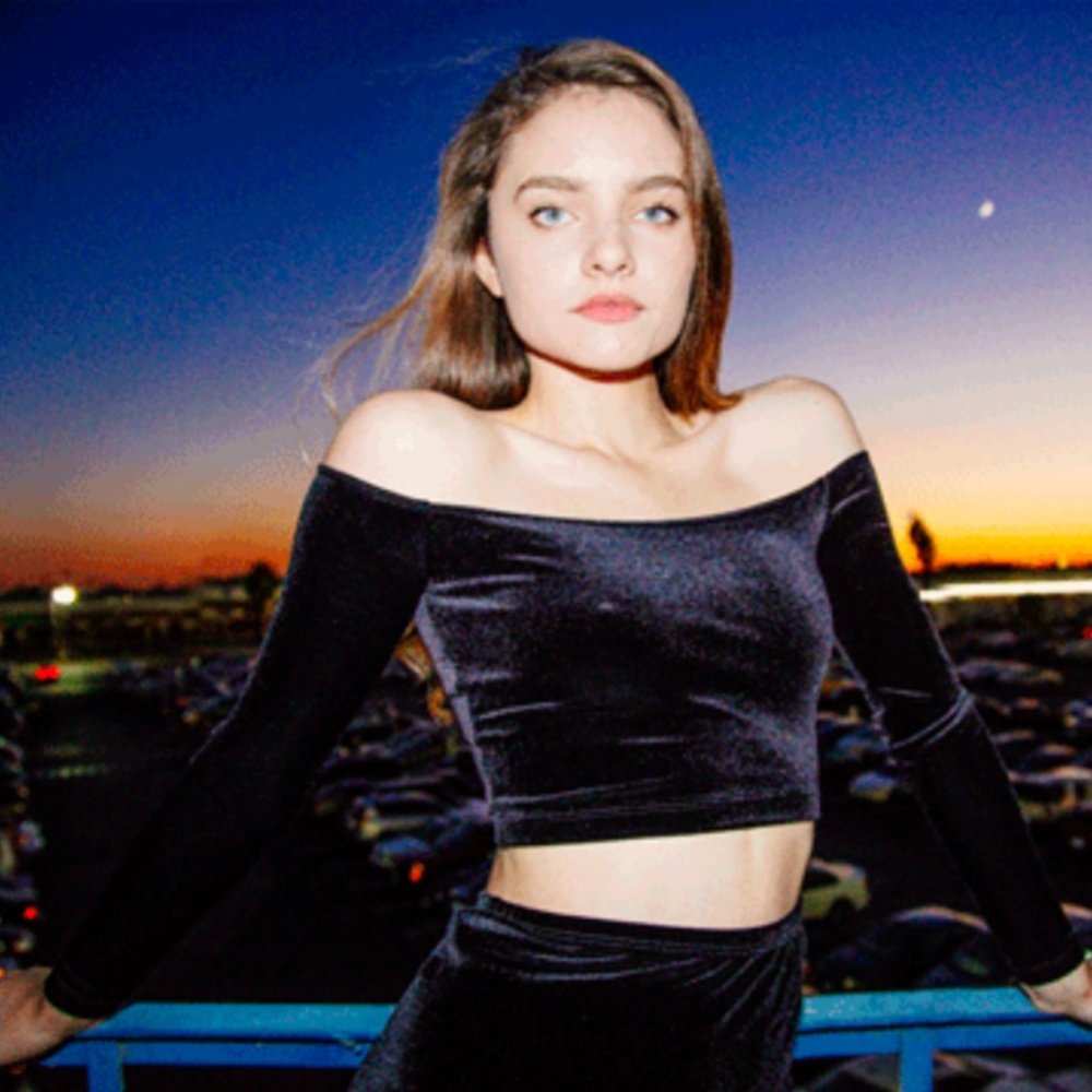AA velvet off the shoulder top